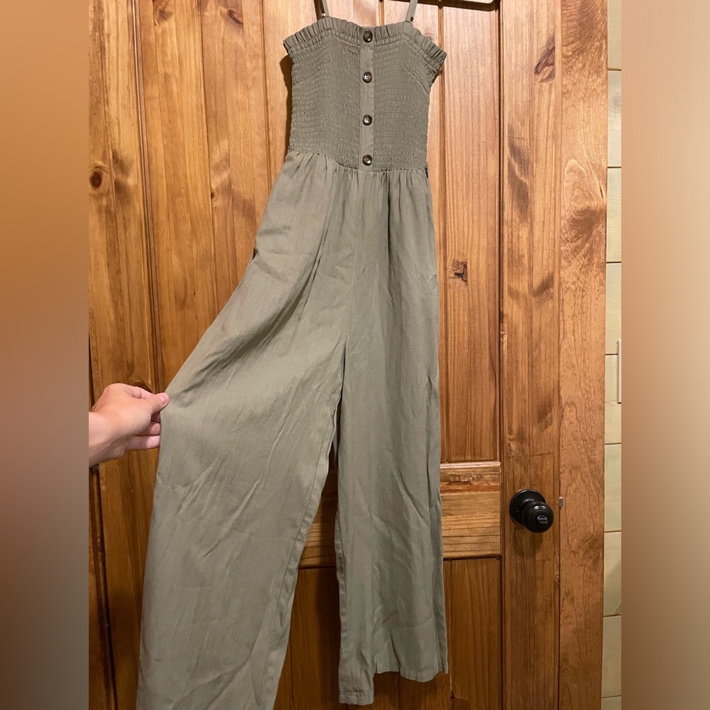 Pink Lily Sure Thing Jumpsuit Olive Green Small